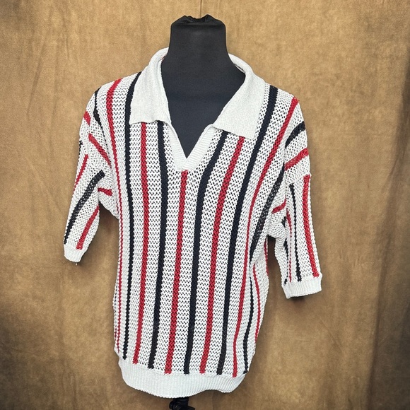Striped Men's Sweater - Red, Black, and White Size XL - Picture 1 of 10
